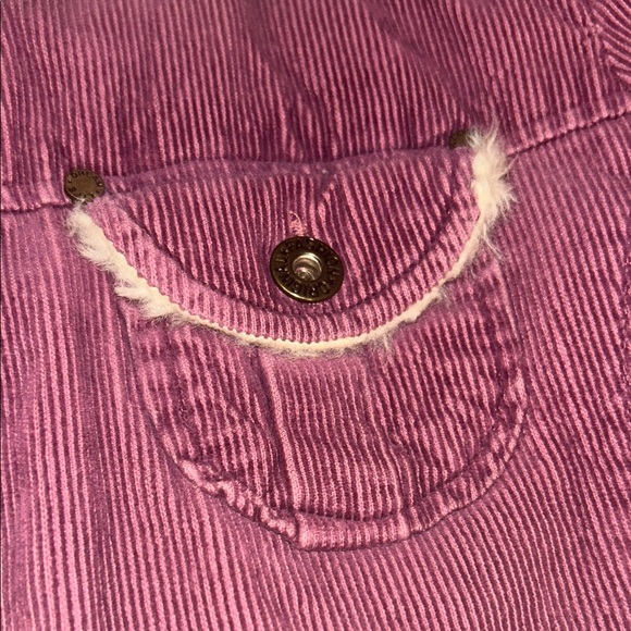 Plum fuchsia fur collar corduroy cropped light jacket - Picture 6 of 11